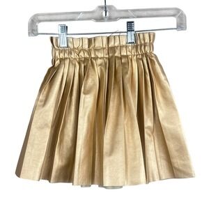 Girls Gold Pleated Skirt Kids  4T Paperbag Elastic Faux Leather Party Princess